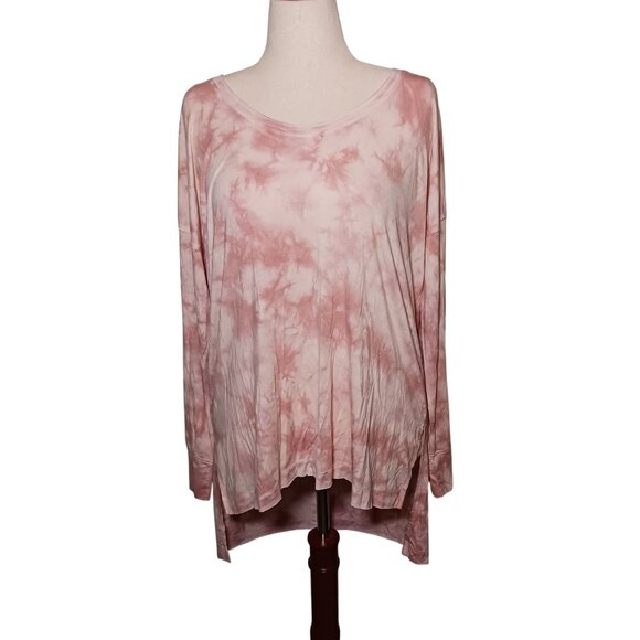 American Eagle Soft & Sexy Longsleeve Scoop Neck Pink/White Tie-Dye Tunic Top M - Picture 1 of 8